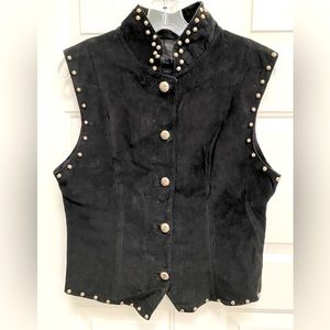 * Vintage 1980’s Silver River Black Leather Vest Silver Studs Size M